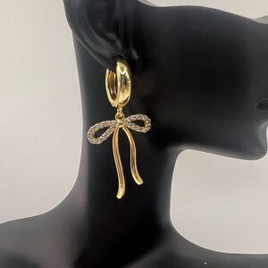Elegant Gold Bow Hoop Earrings,Cubic Zirconia 18k Gold Plated Earrings for Women